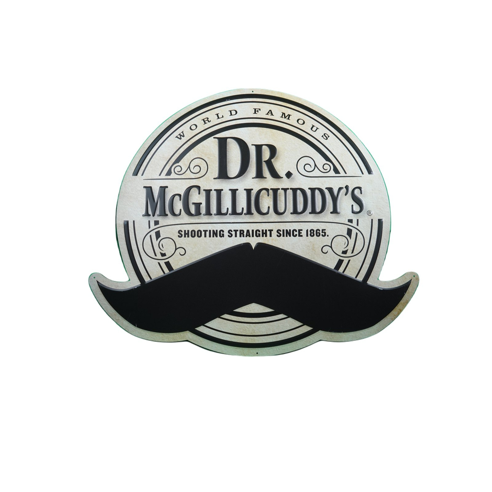 DR MCGILLICUDDY'S MUSTACHE SHOOTING STRAIGHT TIN / METAL SIGN 28X24 New! RARE